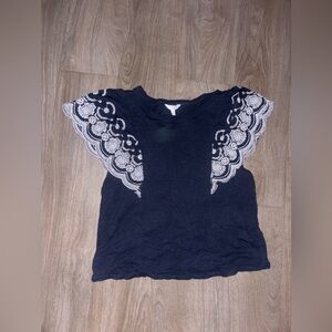 Elegant Navy Lace Sleeve Top